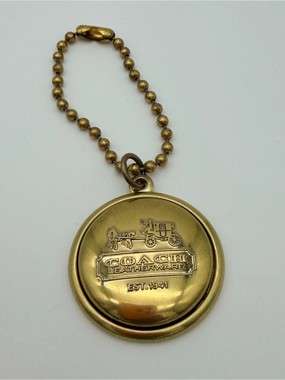COACH Charm Medallion Brass Horse and Carriage Vintage 5” Nice Patina